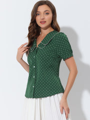 Polka Dot Peter Pan Collar Rockabilly Puff Short Sleeve Shirt