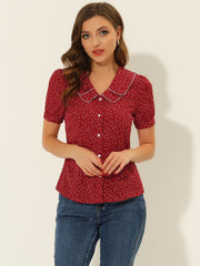 Polka Dot Peter Pan Collar Rockabilly Puff Short Sleeve Shirt