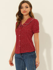 Polka Dot Peter Pan Collar Rockabilly Puff Short Sleeve Shirt