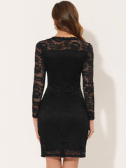 Lace Boat Neck Long Sleeve Cocktail Bodycon Pencil Dress