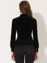 Ruffle Mock Neck Cutout Shirt Long Sleeve Gothic Velvet Blouse