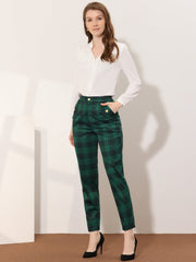 Tartan Plaid Pants Elastic Waist Straight Long Trousers