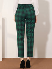 Tartan Plaid Pants Elastic Waist Straight Long Trousers