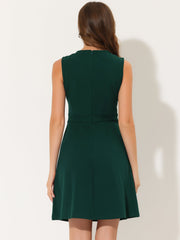 Round Neck Solid Color Sleeveless A-Line Work Midi Dress