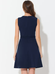 Round Neck Solid Color Sleeveless A-Line Work Midi Dress