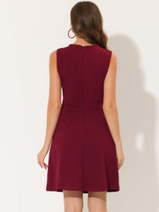 Round Neck Solid Color Sleeveless A-Line Work Midi Dress