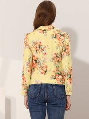 Open Front Notch Lapel Floral Business Casual Suit Blazer