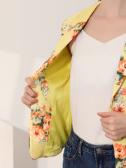 Open Front Notch Lapel Floral Business Casual Suit Blazer