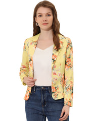 Open Front Notch Lapel Floral Business Casual Suit Blazer
