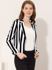 Business Casual Open Front Notch Lapel Plaid Suit Blazer