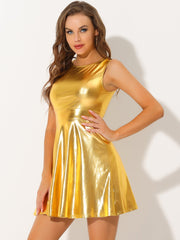 Sleeveless Metallic A-Line Club Party Holographic Mini Dress