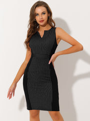 Sheath Striped Work Office Sleeveless Bodycon Pencil Dress