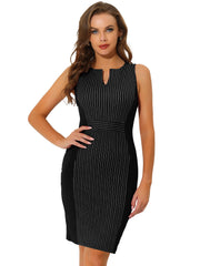 Sheath Striped Work Office Sleeveless Bodycon Pencil Dress