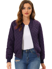 Casual Zip Up Raglan Long Sleeve Quilted Bomber Jacket