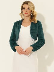 Faux Fur Evening Open Front Bolero Cropped Jacket Shrug