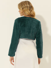 Faux Fur Evening Open Front Bolero Cropped Jacket Shrug