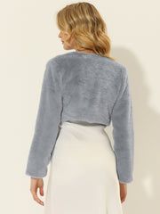 Faux Fur Evening Open Front Bolero Cropped Jacket Shrug