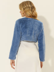 Faux Fur Evening Open Front Bolero Cropped Jacket Shrug