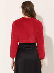 Faux Fur Evening Open Front Bolero Cropped Jacket Shrug