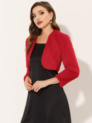 Faux Fur Evening Open Front Bolero Cropped Jacket Shrug