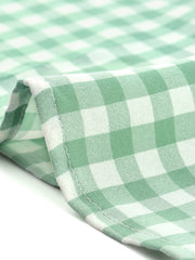 Summer Ruffle Neck Lace Panel Short Sleeve Check Gingham Dress