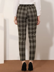 Vintage Tartan Plaid Pants Elastic Waist Straight Long Trousers