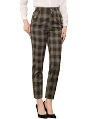 Vintage Tartan Plaid Pants Elastic Waist Straight Long Trousers