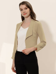 Notched Lapel Ruched Sleeve Business Cropped Jacket Blazer