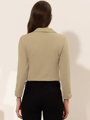 Notched Lapel Ruched Sleeve Business Cropped Jacket Blazer