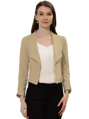 Notched Lapel Ruched Sleeve Business Cropped Jacket Blazer
