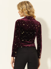 Metallic Star Single Button Velvet Lapel Crop Blazer