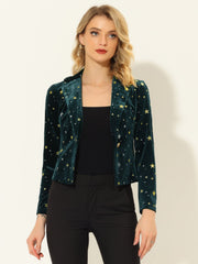 Metallic Star Single Button Velvet Lapel Crop Blazer