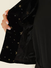 Metallic Star Single Button Velvet Lapel Crop Blazer