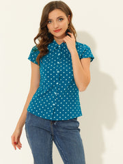 Short Sleeve Tops Vintage Polka Dots Button Up Shirt