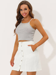 Casual Short Button Down Jeans Skirt