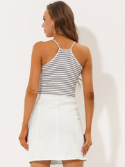Casual Short Button Down Jeans Skirt
