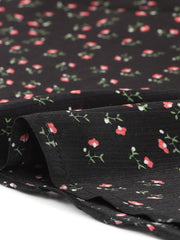Peter Pan Collar Tie Neck Short Sleeve A-Line Belted Floral Dress