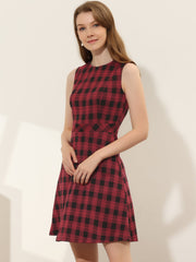Plaid Sleeveless Fit and Flare Houndstooth Work Dress