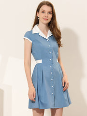 Retro Button Down Flat Collar Belted Office Mini Shirt Dress