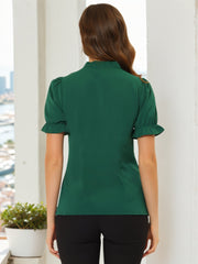 Bow Tie Neck Elegant Office Short Sleeve Blouse