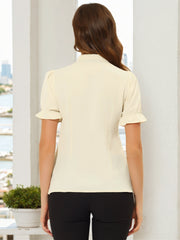 Bow Tie Neck Tops Elegant Office Short Sleeve Blouse