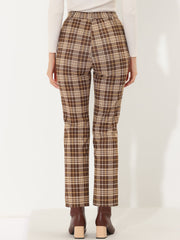 Plaid Cropped Trousers Button Casual Tartan Check Work Pants