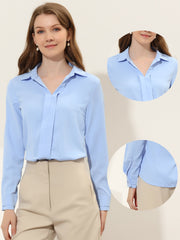 Satin V Neck Long Sleeve Silky Office Work Solid Shirt
