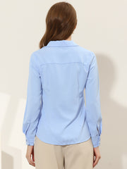 Satin V Neck Long Sleeve Silky Office Work Solid Shirt