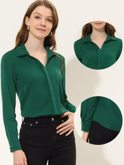 Satin V Neck Long Sleeve Silky Office Work Solid Shirt