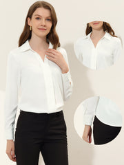 Satin V Neck Long Sleeve Silky Office Work Solid Shirt