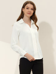 Satin V Neck Long Sleeve Silky Office Work Solid Shirt