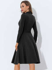 Elegant Sheath Mock Neck Flare Long Sleeve Knit Midi Dress