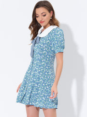 Peter Pan Collar Flowy Short Sleeve Ruffle Summer Floral Shirt Dress