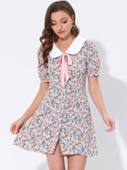 Peter Pan Collar Flowy Short Sleeve Ruffle Summer Floral Shirt Dress